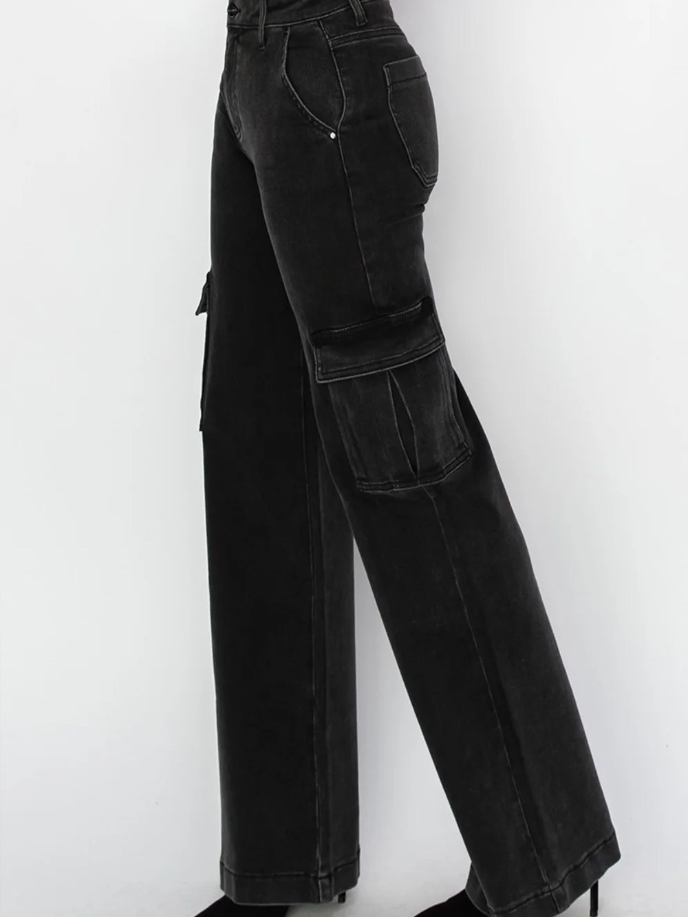 Risen Jeans Black Washed Wide Leg Cargo Jeans
NWT Size 7/28